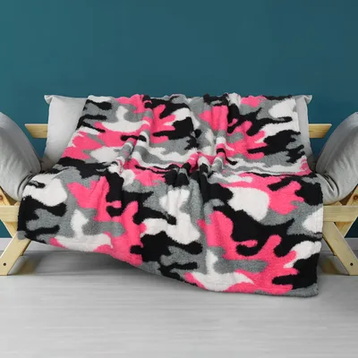 Pink Camo Pattern Blanket No. 2: Bold Pink and Gray Camouflage Design