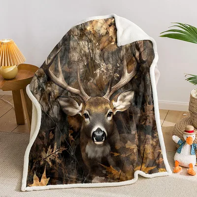 Deer Head in Autumn Blanket: Rustic Deer Print for Cabin Lovers