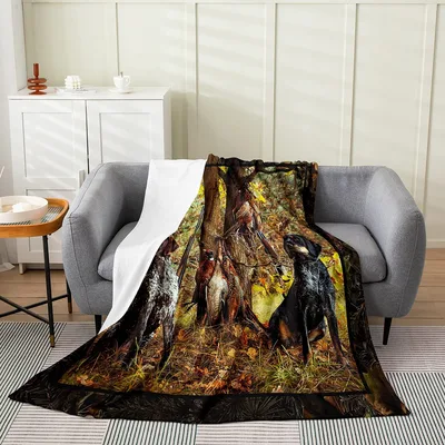 Hunting Dogs and Pheasants Blanket featuring a realistic hunting scene