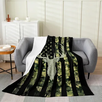 Camo Deer Antlers Flag Pattern Blanket