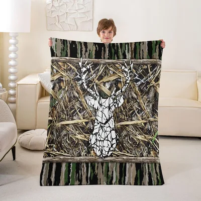 Camo Deer Skull Art Blanket: Camouflage Hunting Design