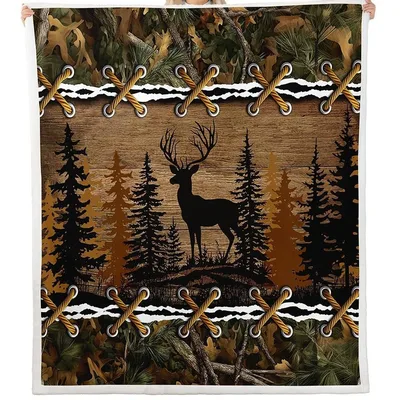 Deer in Pine Forest Blanket No. 2: Woodland Deer Silhouette Design