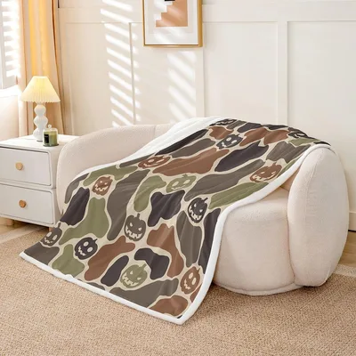 Camouflage Pattern Blanket: Pumpkin Camo Throw for Halloween