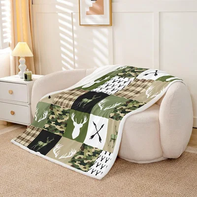 Hunting Deer Camo Patchwork Blanket for Outdoor Lovers
