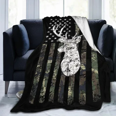 Deer Camo American Flag Blanket: Camouflage Deer Head Design