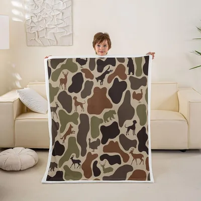 Camo Deer Bear Pattern Blanket for Hunting Enthusiasts