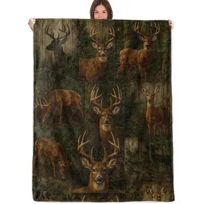 Rustic Buck in Forest Blanket: Wood Panel Deer Art