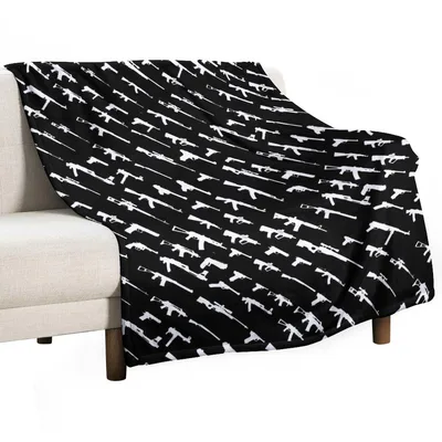 Gun Pattern Black Blanket featuring white firearm silhouettes