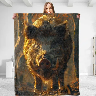 Wild Boar Portrait Blanket: Fierce Forest Art for Hunters