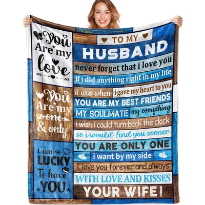 Husband Love Letter Anniversary Blanket features rustic blue
