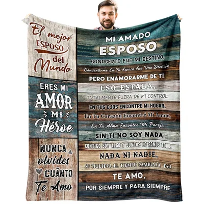 Mi Amado Esposo Love Blanket features rustic wood grain