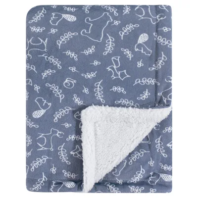 Woodland Animal Nursery Blanket: Soft Blue Forest Print