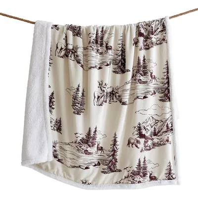 Woodland Deer Pines Blanket: Rustic Wildlife Scene with Pine Trees