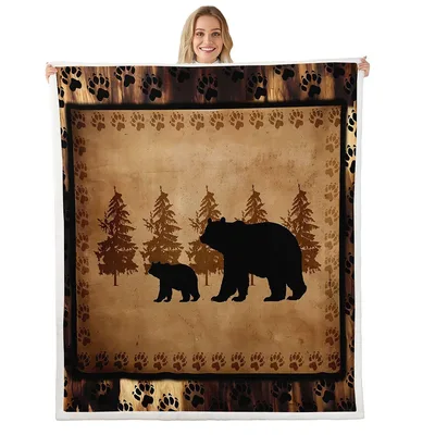 Bear Family Forest Blanket: Silhouette Art for Nature Lovers