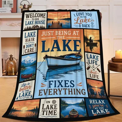 Lake Boating Scenes Blanket: Just Being at the Lake Fixes Everything