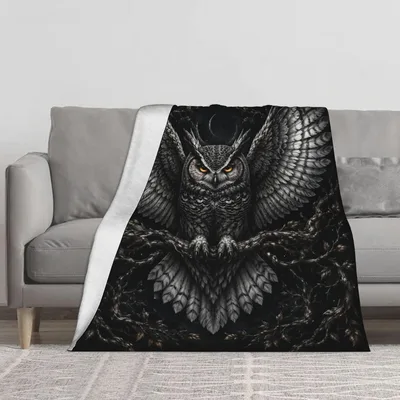 Dark Floral Blanket: Owl Wings Dark Art Design for Night Lovers