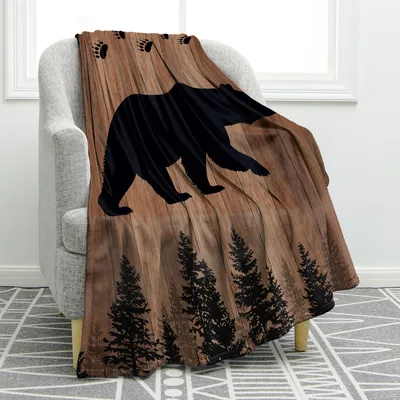 Pine Tree Blanket: Bear and Forest Silhouette Design
