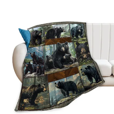 Black Bears Wildlife Blanket: A Collage of Forest Bears