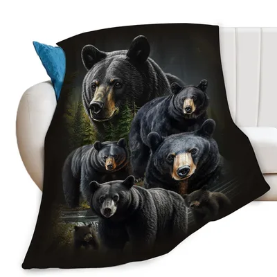 Dark Forest Bear Family Blanket: Wildlife Art for Cabin Lovers