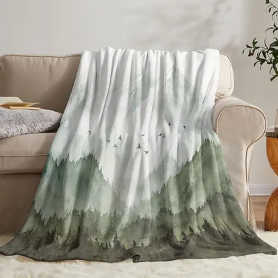 Misty Forest Mountain Landscape Blanket