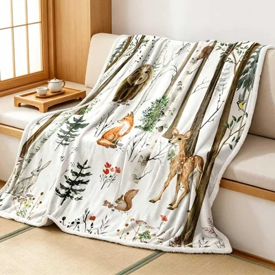 Woodland Animals Forest Blanket featuring watercolor deer