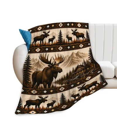 Moose Rustic Lodge Blanket featuring a large bull moose