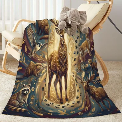 Woodland Animals Forest Wildlife Blanket: Nature Print for Hikers