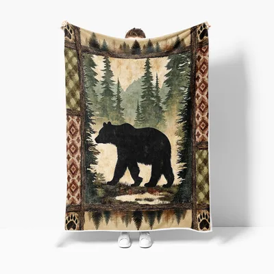 Bear Forest Cabin Blanket: Rustic Bear Silhouette Design