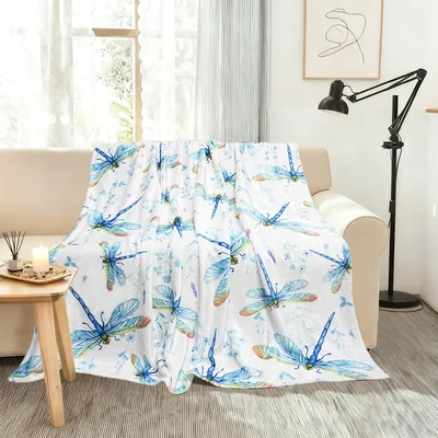 Watercolor Blue Dragonflies Blanket: A Soft Nature Print for Your Sofa