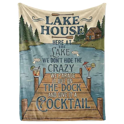 Lake House Dock Cocktails Blanket featuring a wooden pier