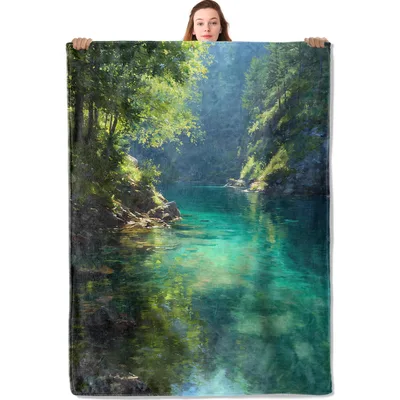 Forest River Landscape Blanket: Serene Nature Scene for Home