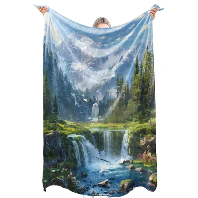 Mountain Waterfall Nature Blanket: Alpine Scenery for Your Home