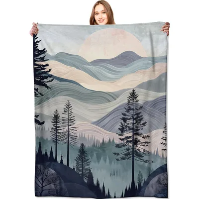Mountain Pine Forest Blanket features stylized rolling hills