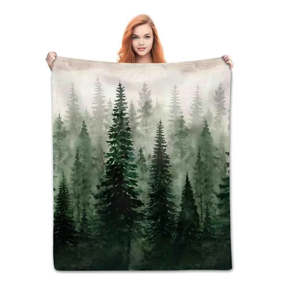 Pine Trees Forest Blanket: Watercolor Woodland Art for Nature Lovers