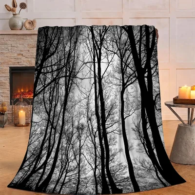 Black Trees Forest Blanket: Gothic Silhouette Design for Nature Lovers