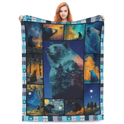 Bears in Forest Panels Blanket: A Collage of Wild Wildlife Art