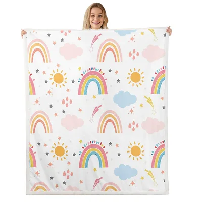 Rainbows Suns and Clouds Blanket: Whimsical Sky Pattern for Cozy Days