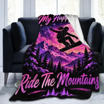 Snowboarder Ride the Mountains Blanket: My Happy Place Design