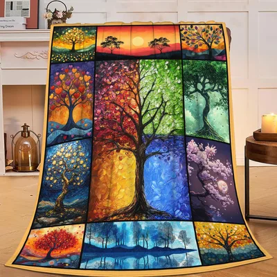 Colorful Tree of Life Blanket No. 2: A Patchwork of Seasonal Forests