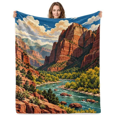 Red Rock Canyon River Blanket: A Serene Landscape Print