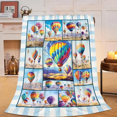 Hot Air Balloons Patchwork Blanket: Colorful Sky Adventure Throw