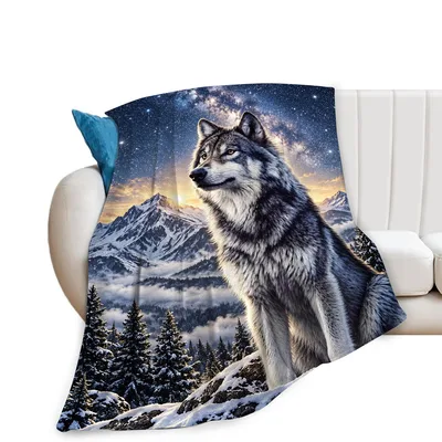 Wolf in Snowy Mountains Blanket: Wild Wolf on Mountain Peak