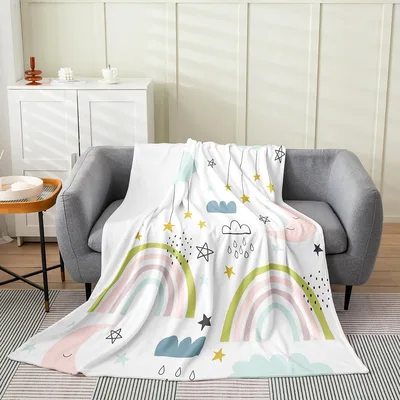 Pastel Rainbows and Clouds Blanket for Kids Who Love Whimsical Weather
