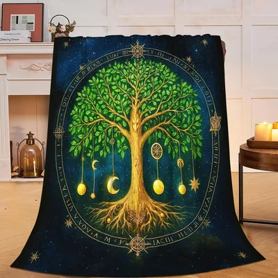 Tree of Life Golden Blanket featuring a lush green tree