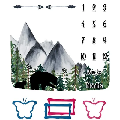 Mountain Forest Bear Milestone Blanket: Track Your Baby's First Year