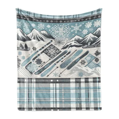 Winter Mountains and Skis Blanket featuring illustrated skis