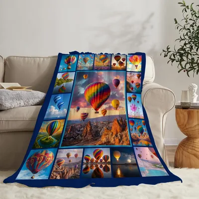 Hot Air Balloon Photo Blanket: A Colorful Collage of Sky and Stone