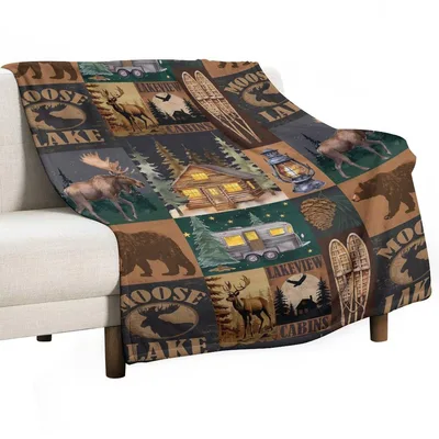 Rustic Moose and Bear Blanket: Cabin Life Patchwork Design