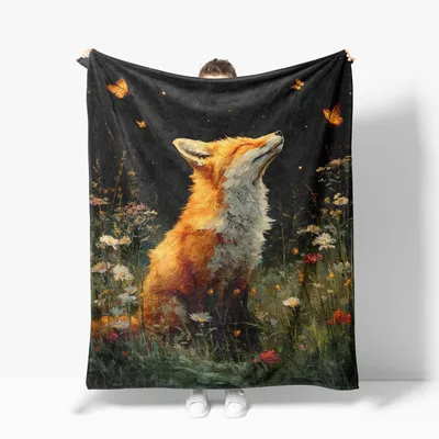 Fox in Autumn Forest Blanket