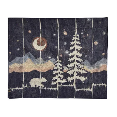 Moonlit Bear Forest Scene Blanket: Nighttime Wildlife Art